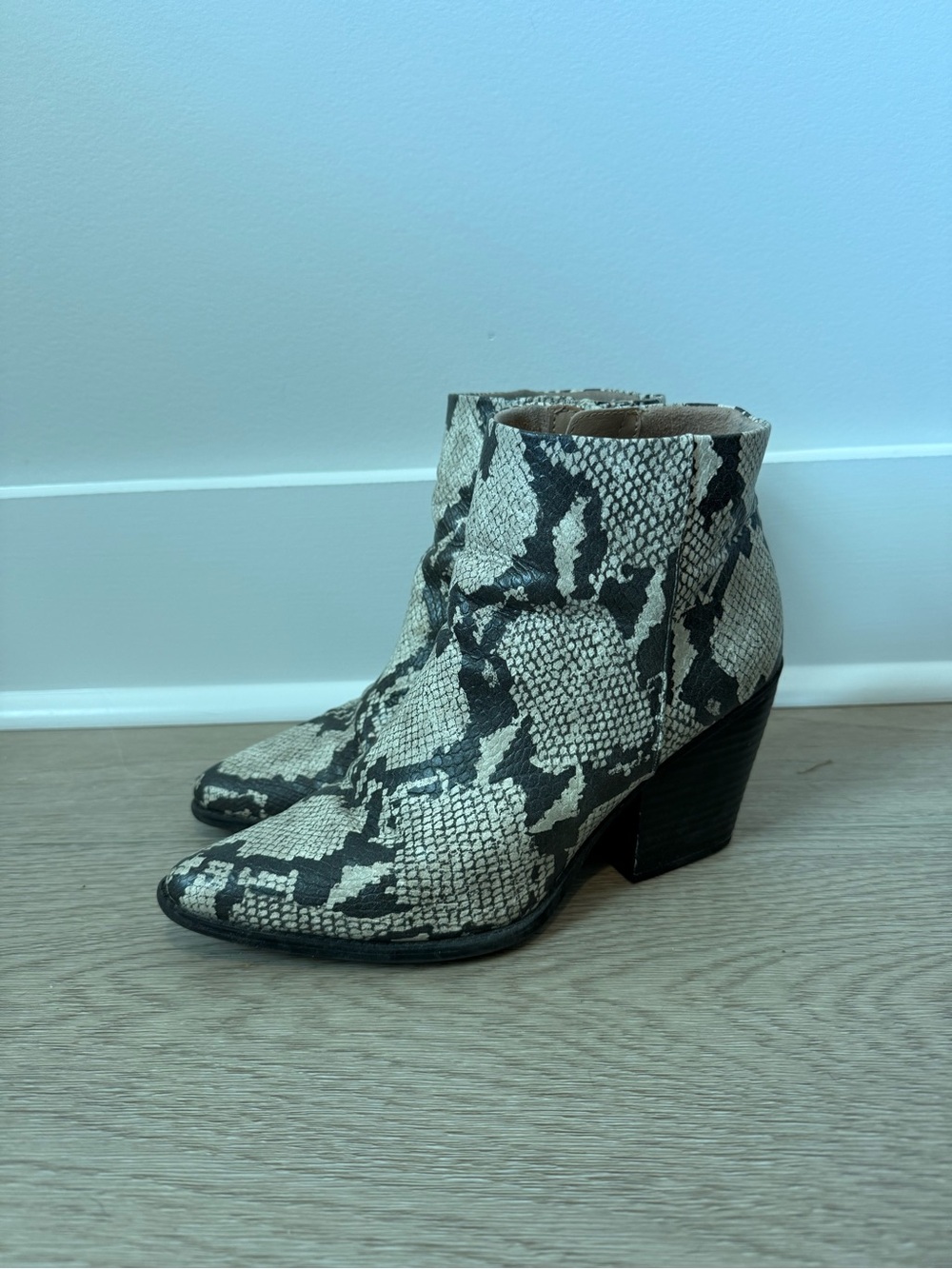SOUL Naturalizer Snake-Print Ankle Boots in Beige and Black